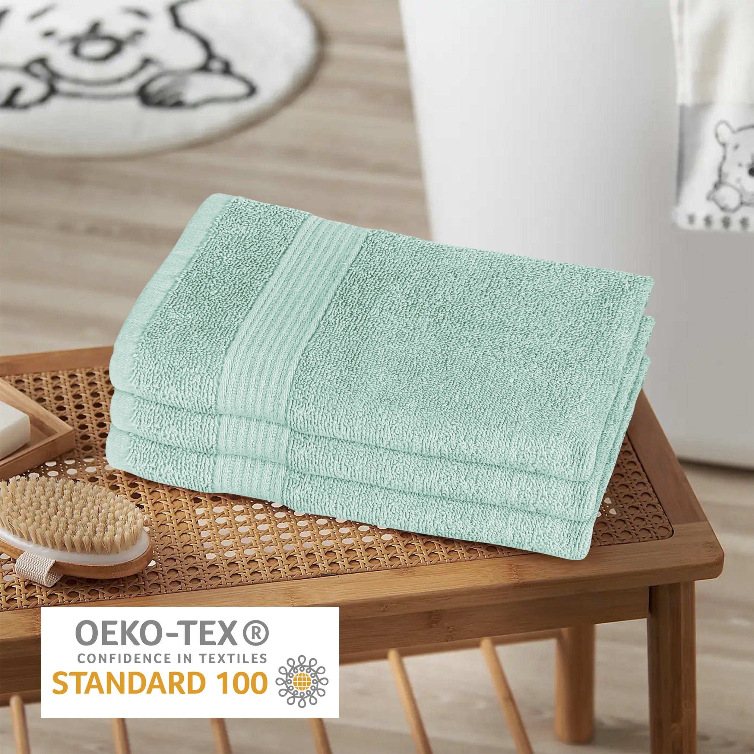 OLIVIA ROCCO Rhodes Towel Seafoam 100 Percent Cotton Hotel Quality Soft Super Absorbent Hand Towels Sheets And Face Cloths