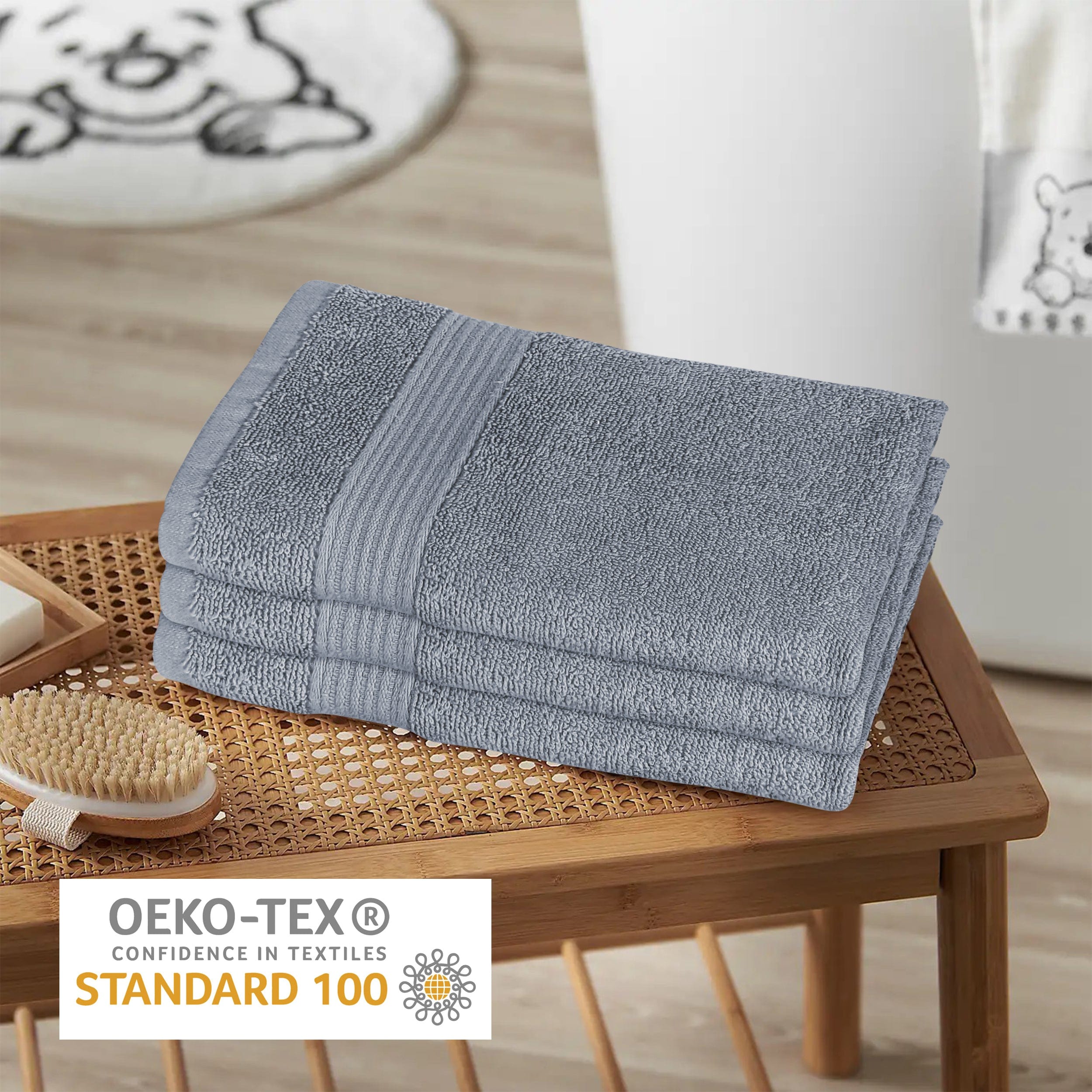 OLIVIA ROCCO Rhodes Towel Silver 100 Percent Cotton Hotel Quality Soft And Ultra Absorbent Hand Bath Towels Sheets And Face Cloths Set