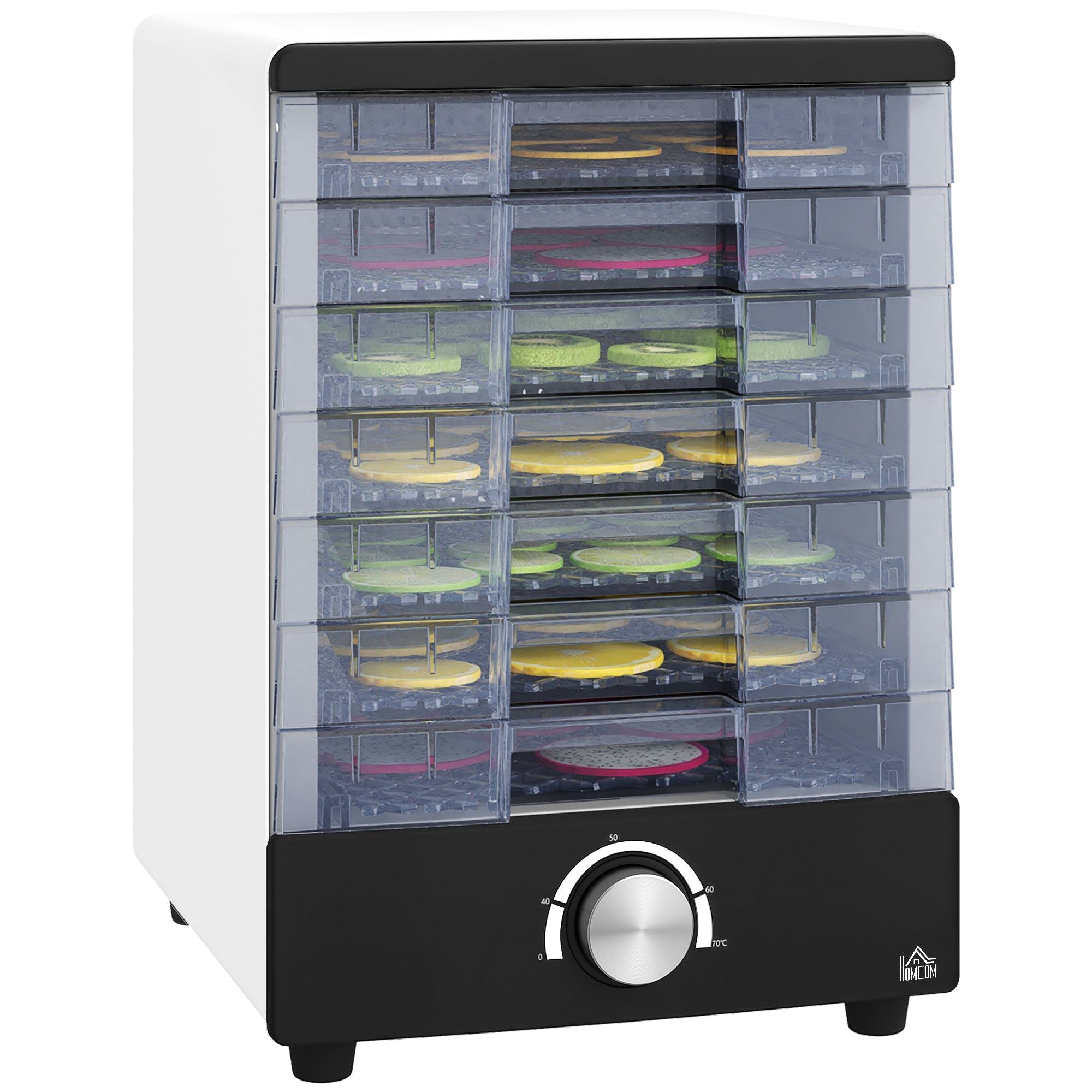 HOMCOM Food Dehydrator with 7 Stainless Steel Tray, for Fruit, Meat, White