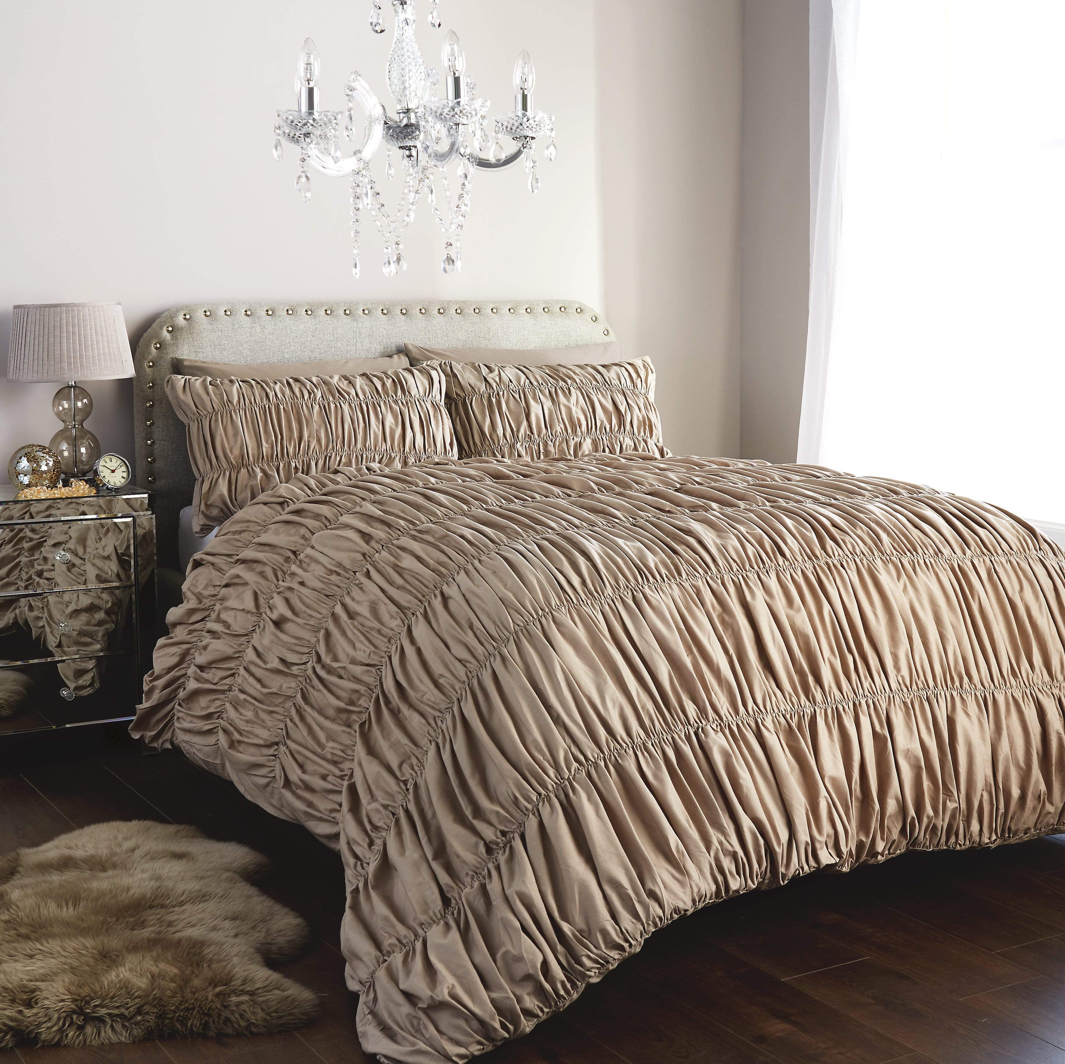 OLIVIA ROCCO Duvet Set Ruched Ruffles Cotton Rich Luxury OEKO TEX Certified Multiple Sizes And Colours England Design Collection