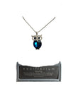 Equilibrium jewellery owl, silver pendant with blue jewel