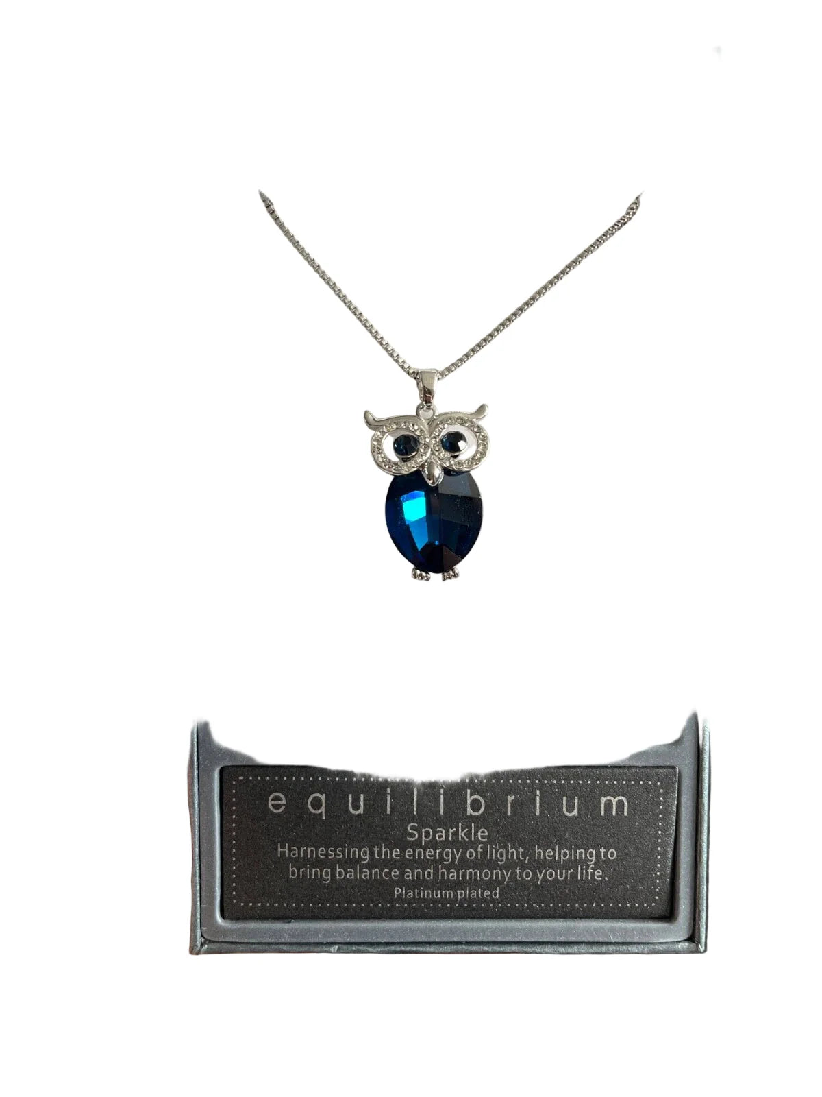 Equilibrium jewellery owl, silver pendant with blue jewel