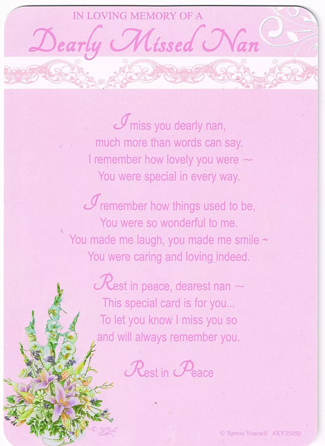 Memorial Grave Card IN LOVING MEMORY OF A DEARLY MISSED NAN Sentimental Funeral