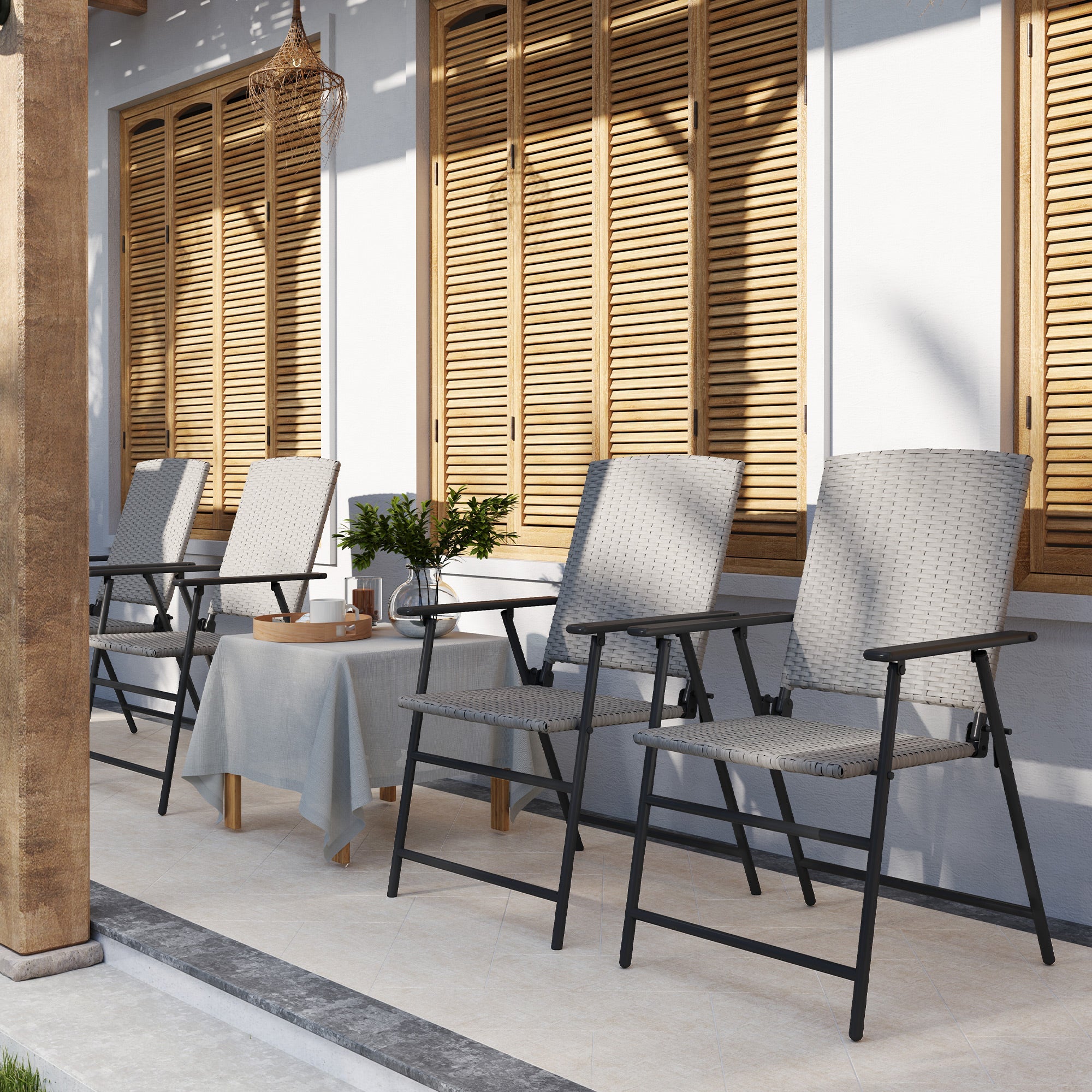 Outsunny 4pcs Rattan Chair Foldable Garden Furniture w/ Armrest Grey