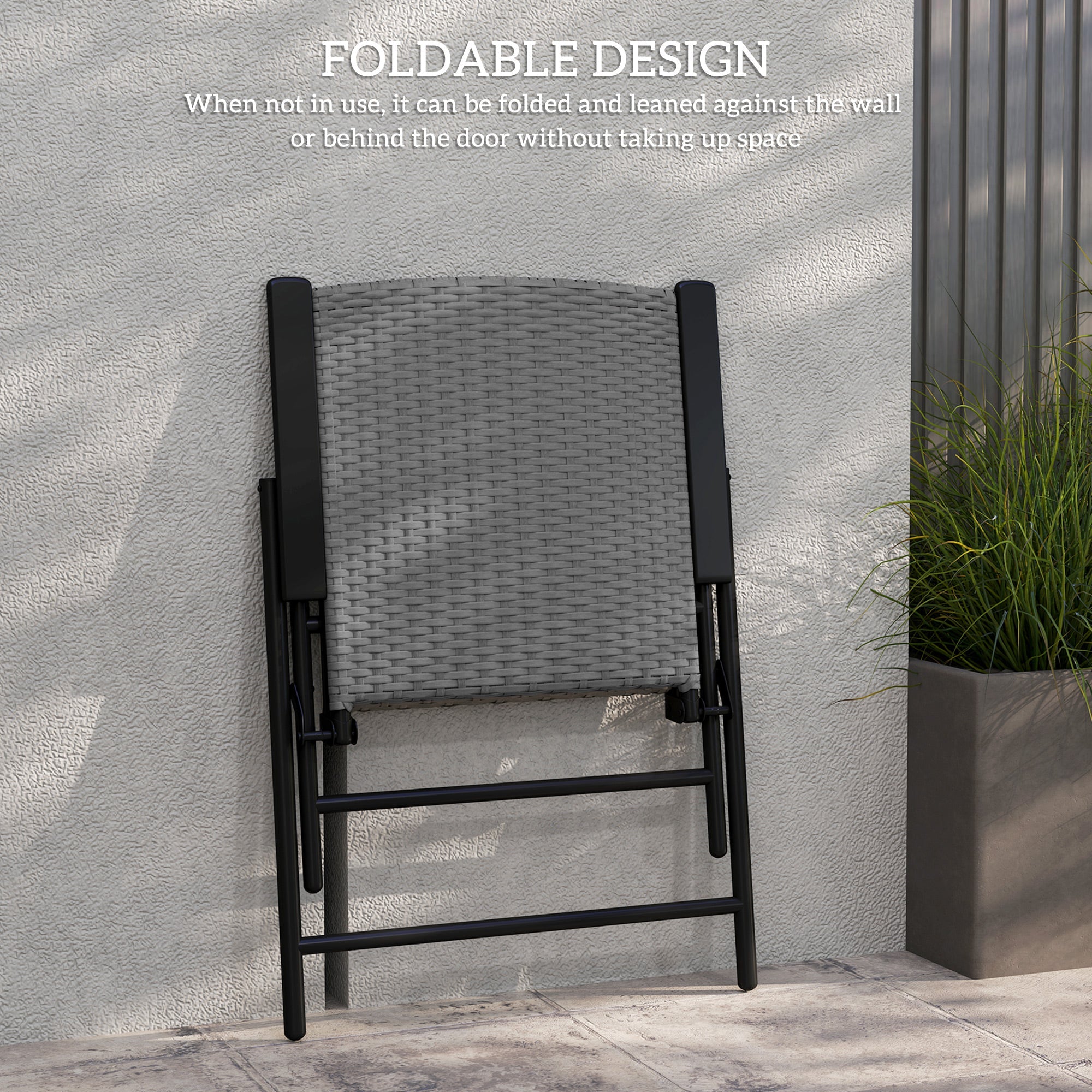 Outsunny 4pcs Rattan Chair Foldable Garden Furniture w/ Armrest Grey