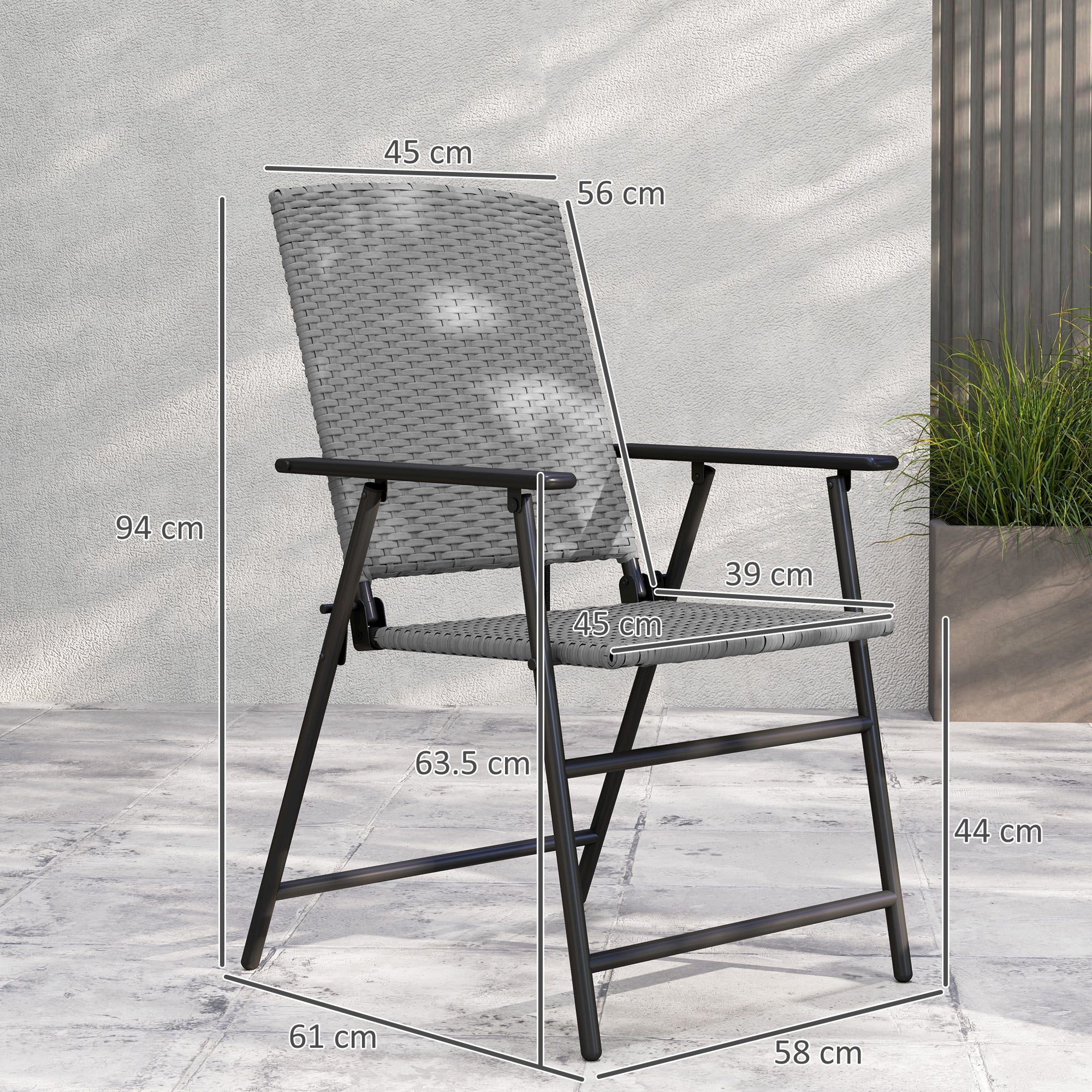 Outsunny 4pcs Rattan Chair Foldable Garden Furniture w/ Armrest Grey