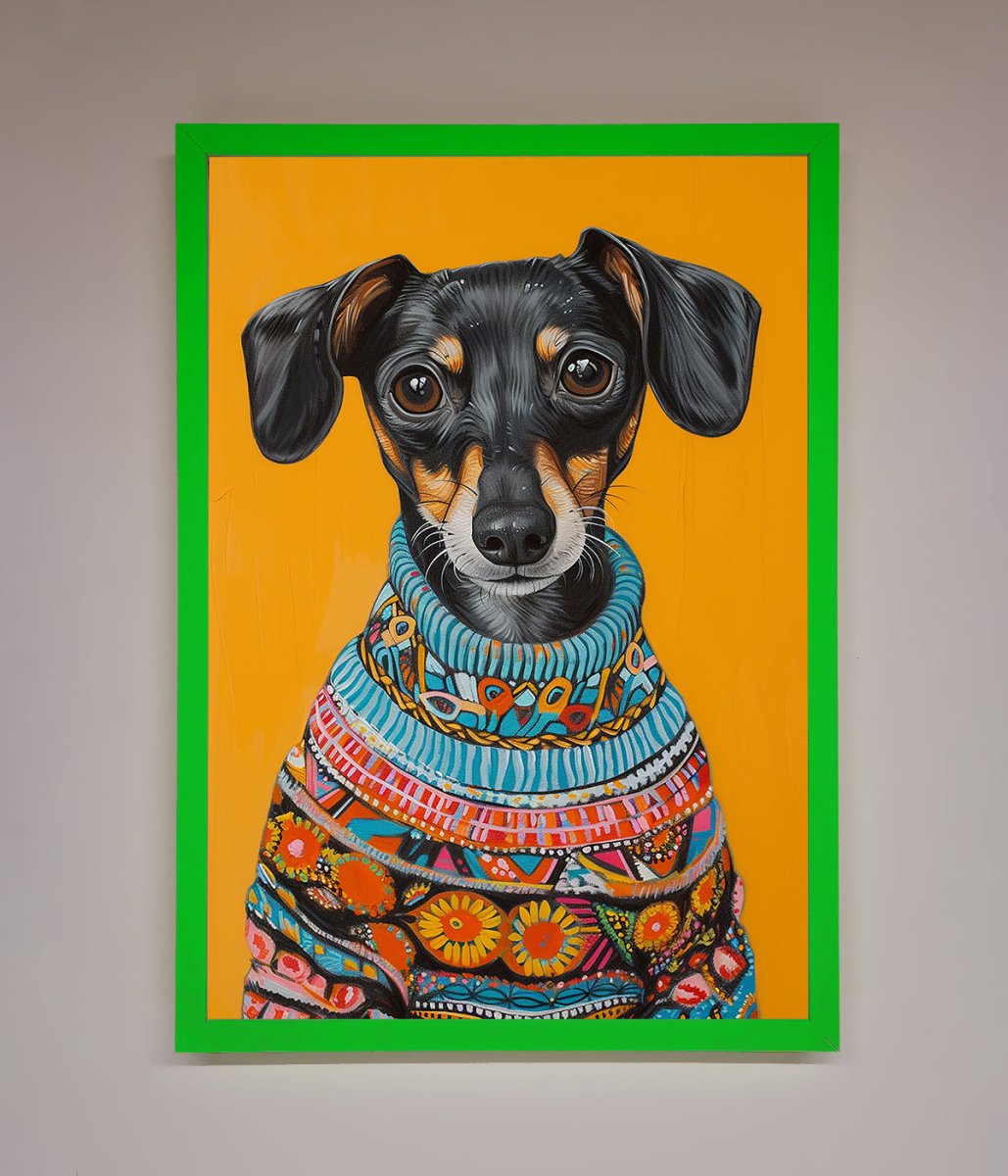Sausage Dog In A Sweater Framed Print - Zestio