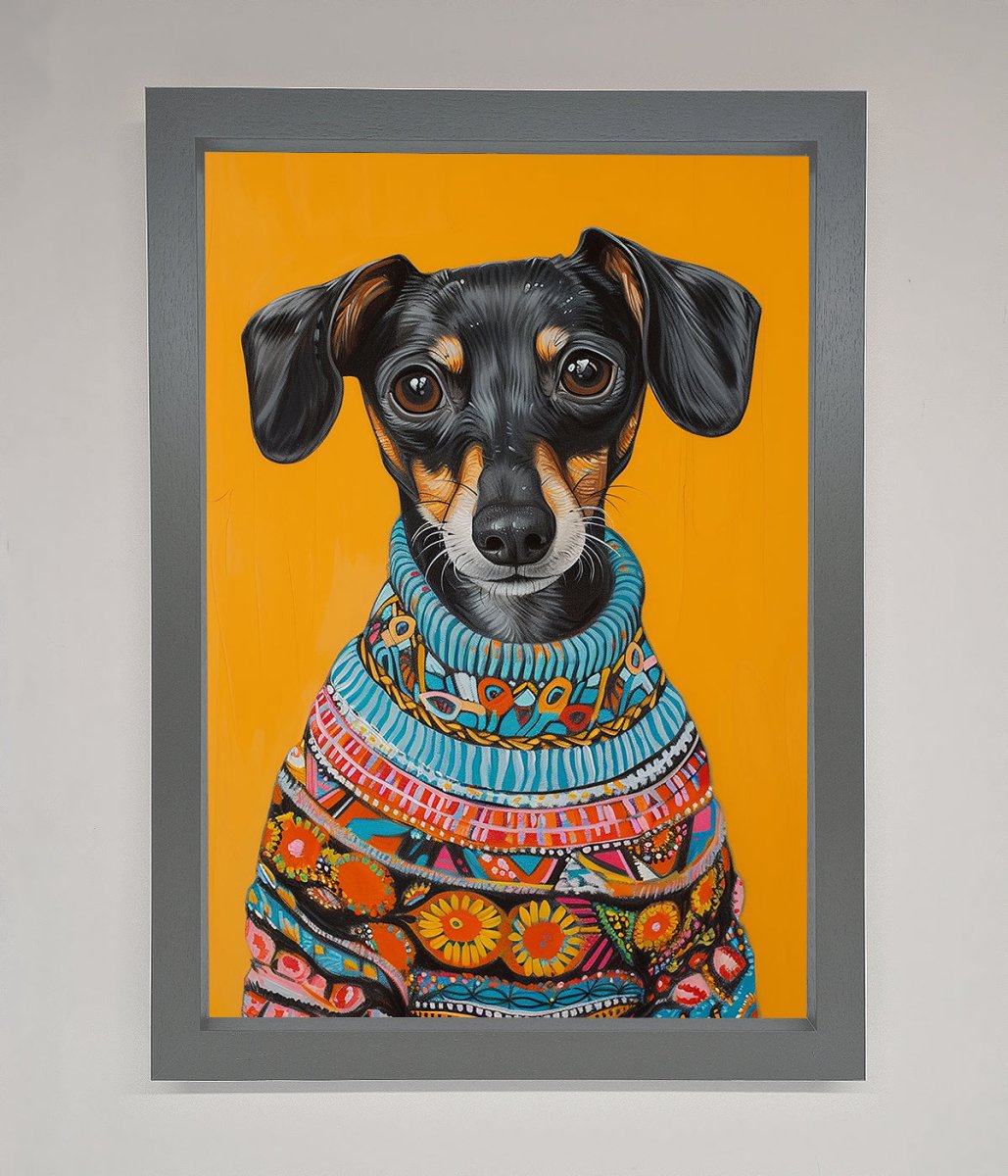 Sausage Dog In A Sweater Framed Print - Zestio