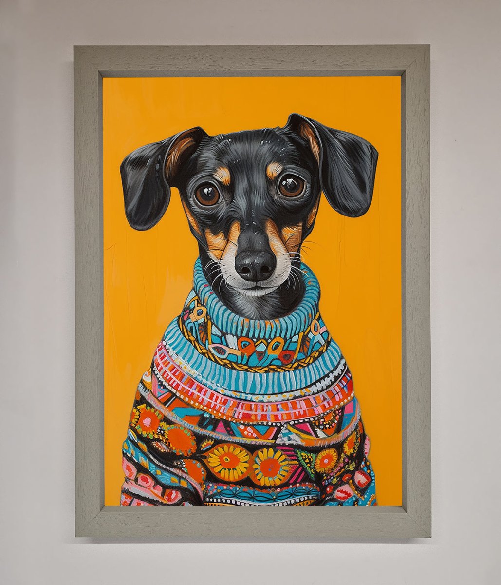 Sausage Dog In A Sweater Framed Print - Zestio