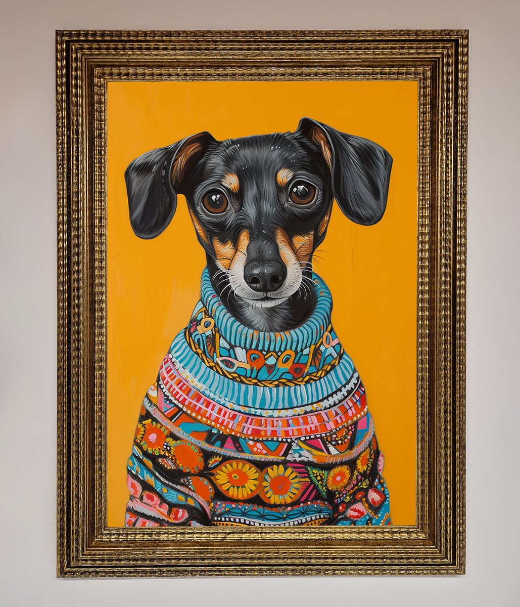 Sausage Dog In A Sweater Framed Print - Zestio