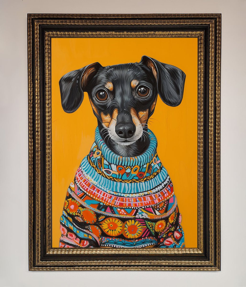 Sausage Dog In A Sweater Framed Print - Zestio