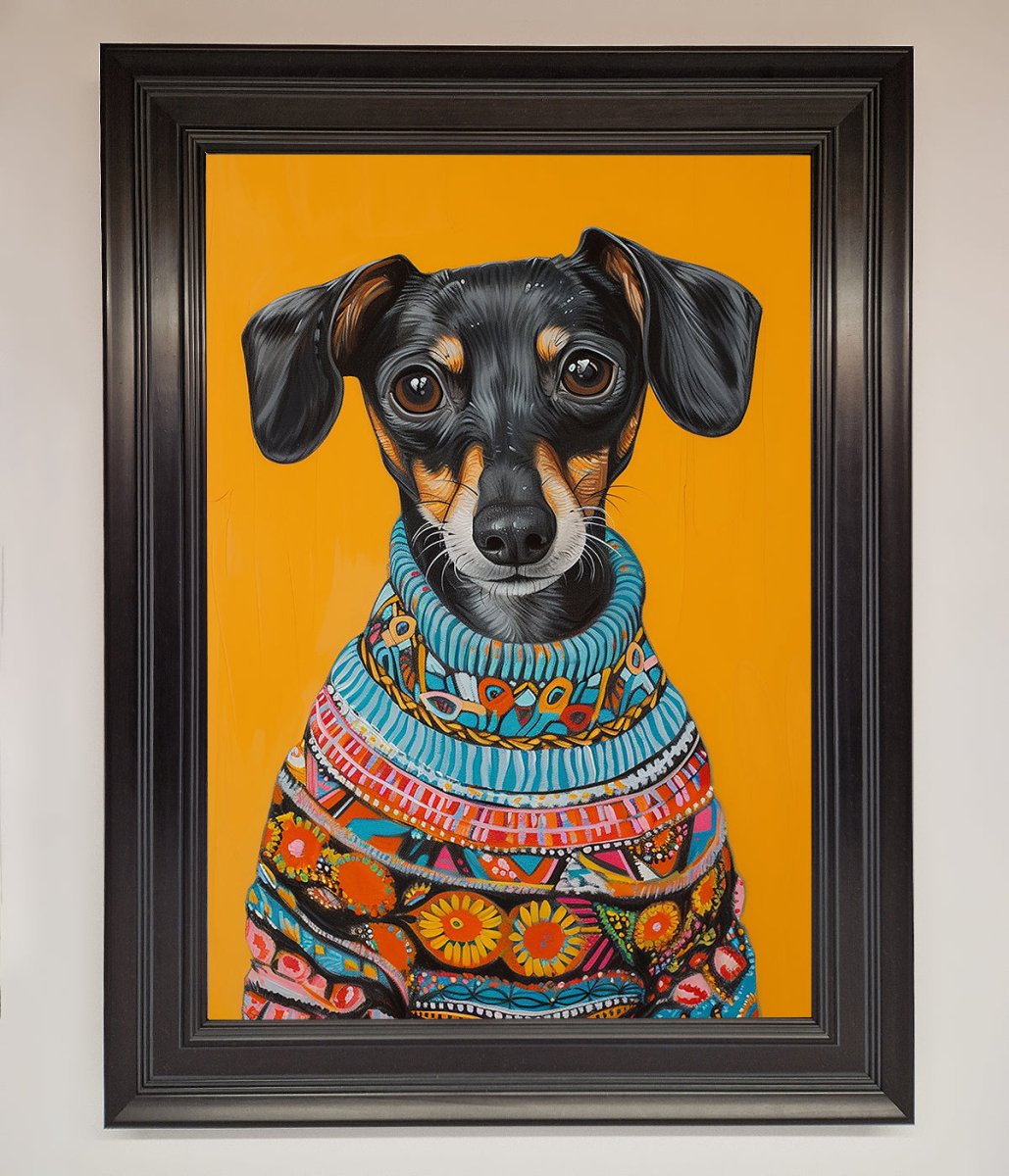 Sausage Dog In A Sweater Framed Print - Zestio