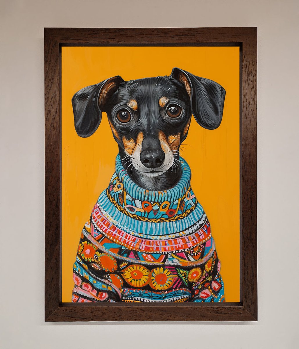 Sausage Dog In A Sweater Framed Print - Zestio