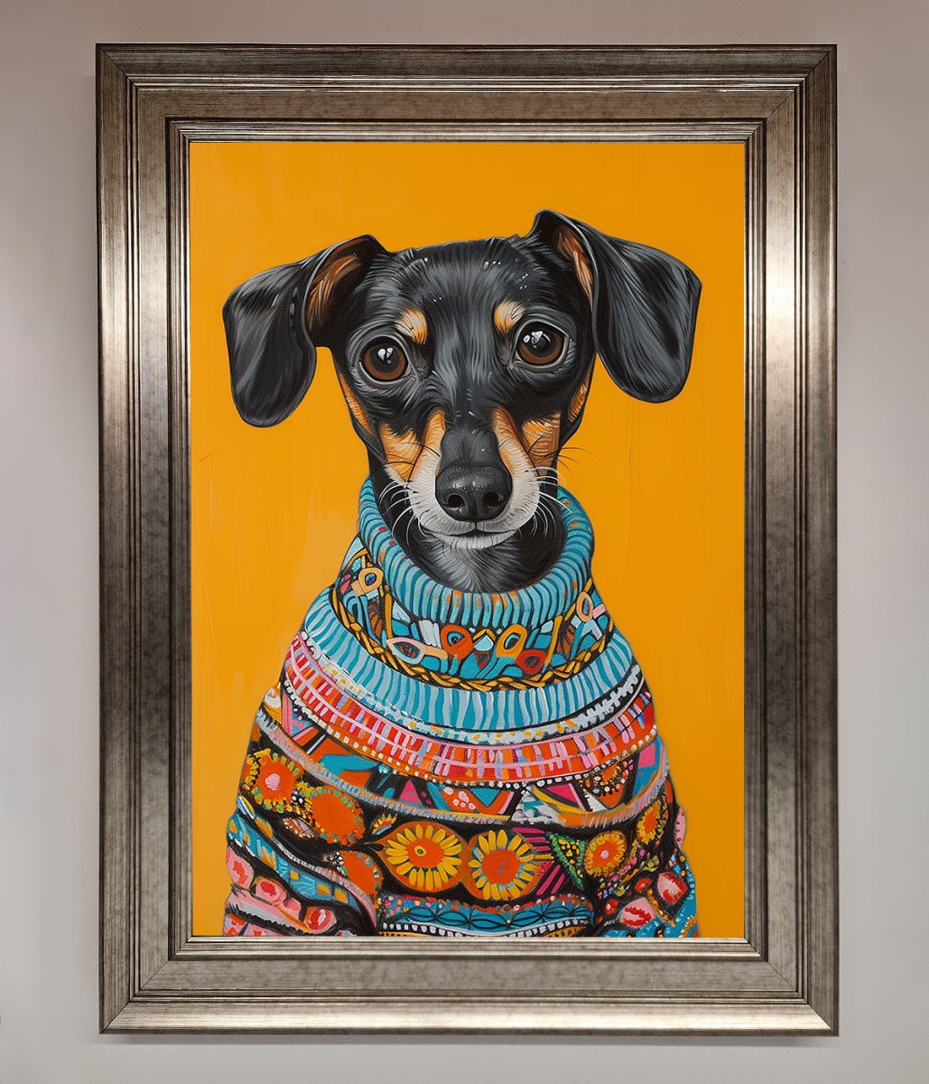 Sausage Dog In A Sweater Framed Print - Zestio