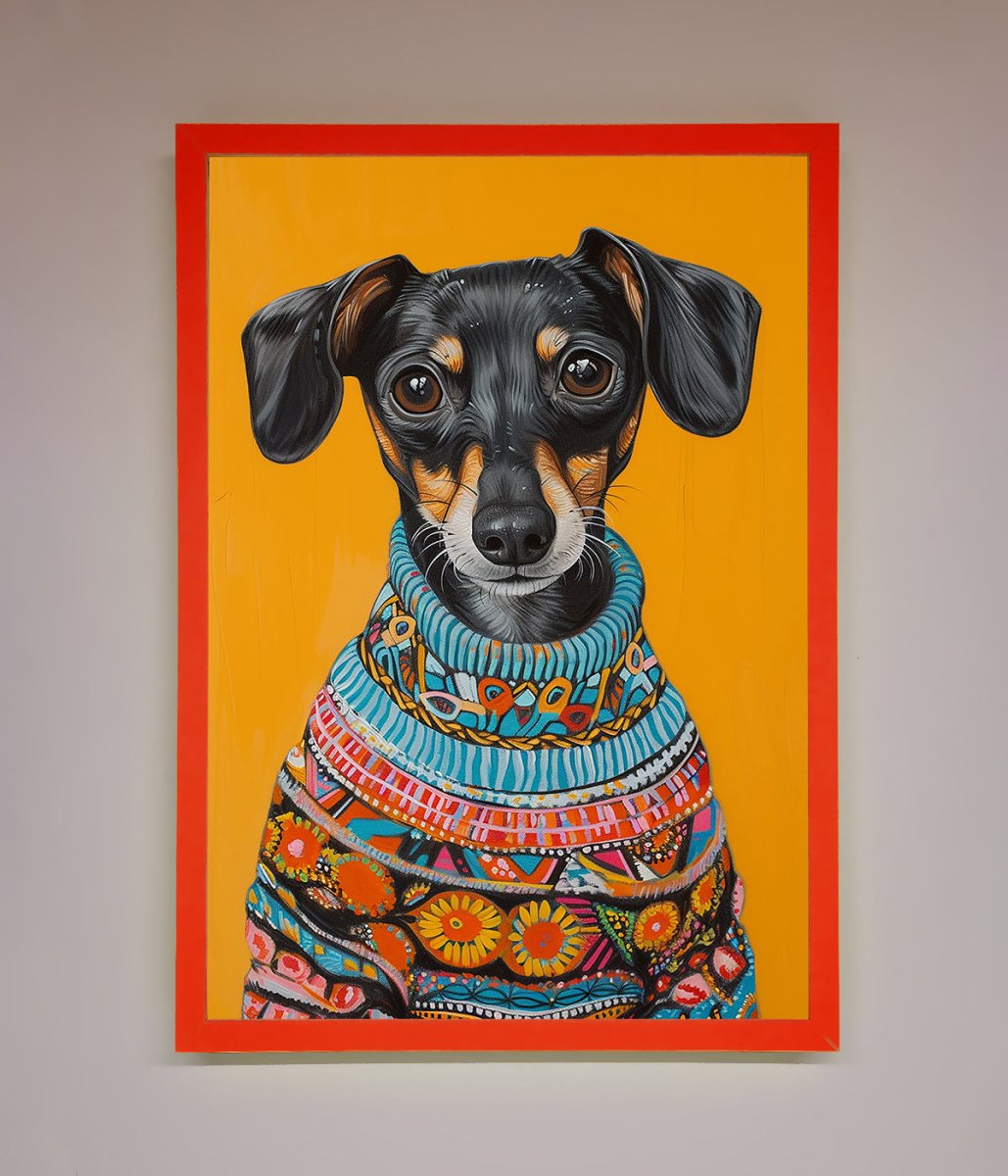 Sausage Dog In A Sweater Framed Print - Zestio