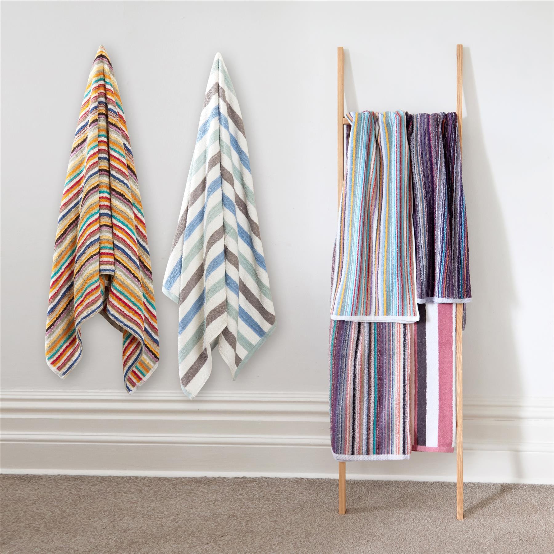 OLIVIA ROCCO Towels Set Of 6 100 Percent Recycled Cotton Quick Dry Absorbent Striped Assorted Colours For Gym Beach Travel Home