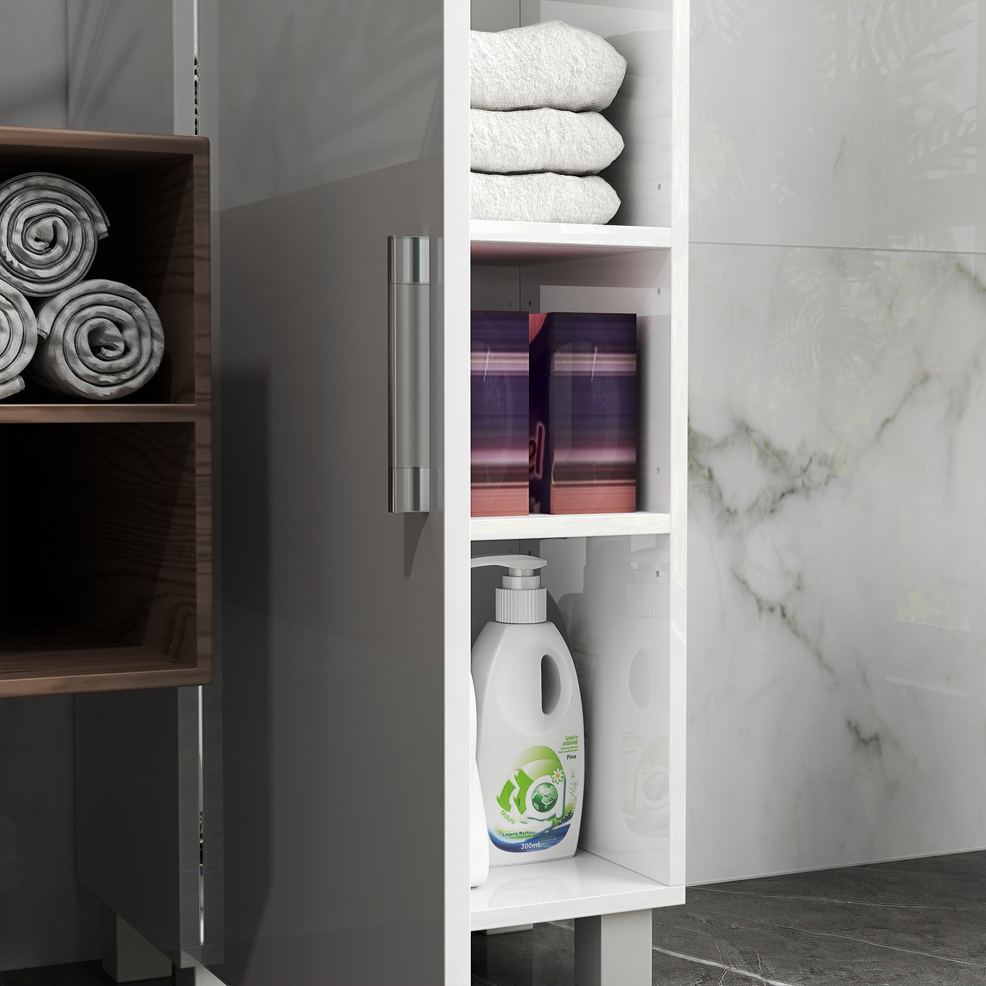 HOMCOM Tall Storage Cabinet with Adjustable Shelves and Double Doors