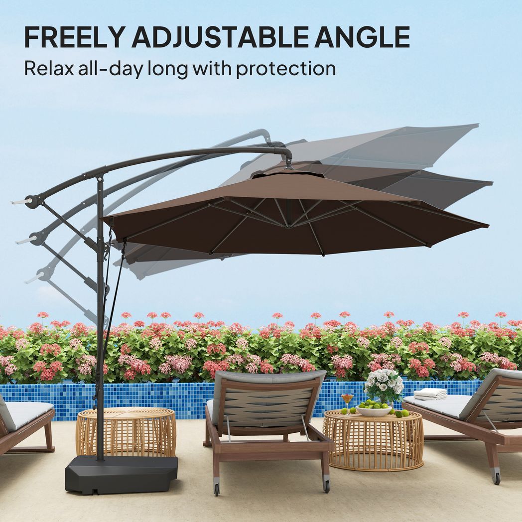 Outsunny Garden Cantilever Parasol with Cover Weighted Base Wind Strap