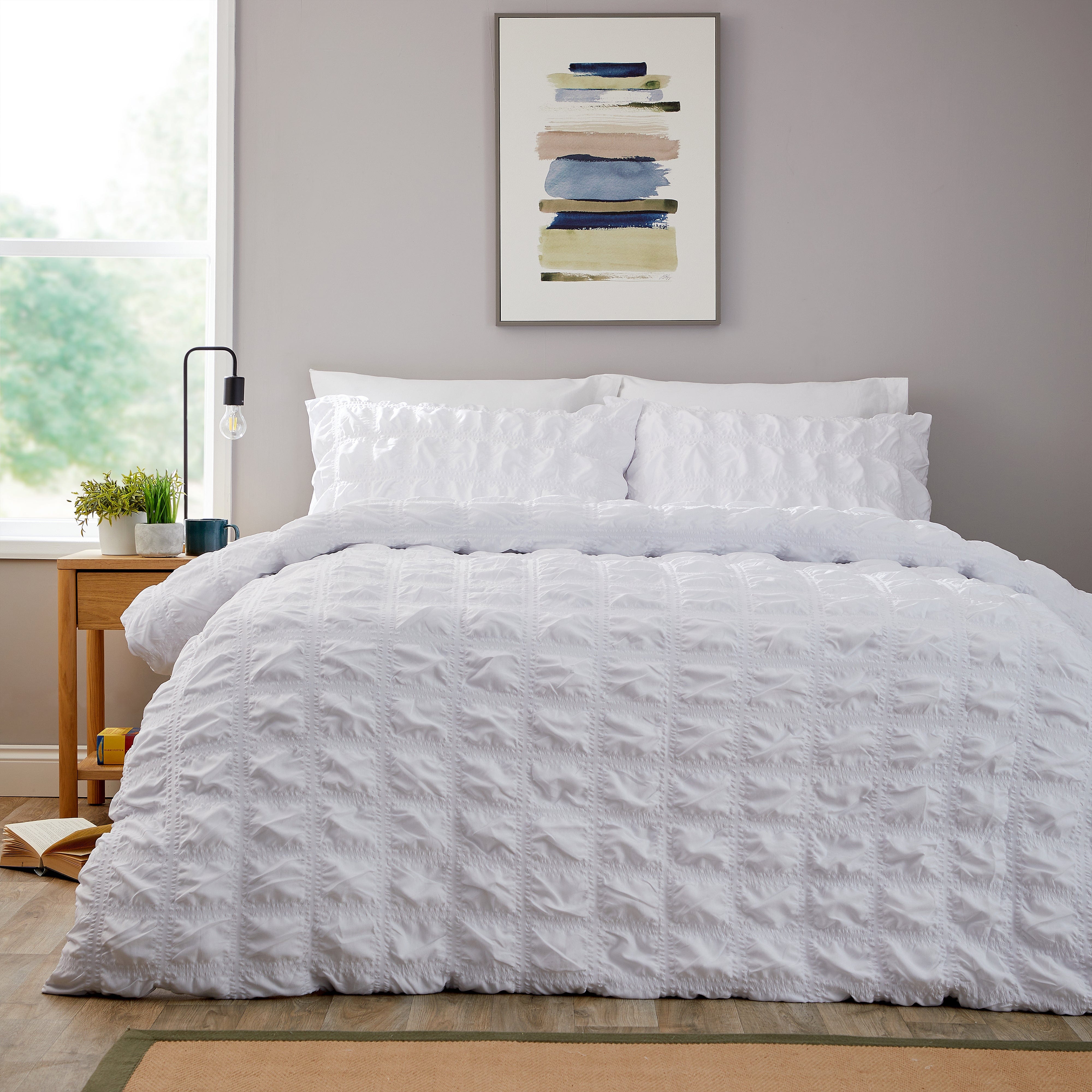 OLIVIA ROCCO Duvet Cover Set Microfibre Quilted White With Pillowcases Easy Care Bedding For Bedroom Soft Luxurious Feel