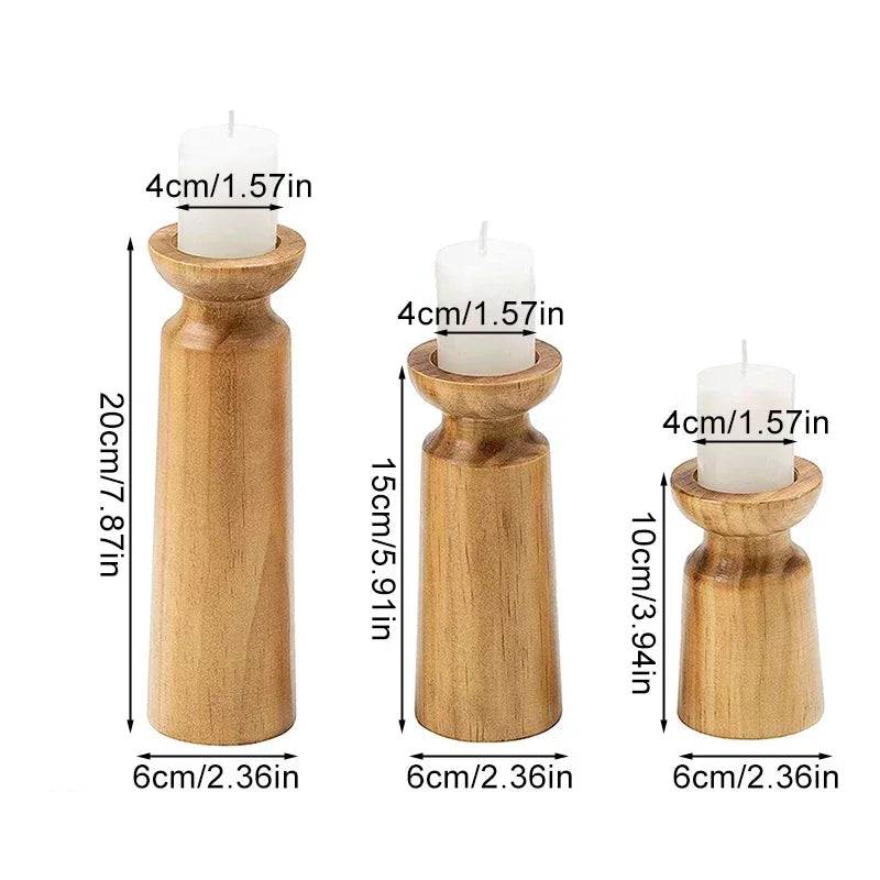Solid Wood Candle Holder Set – Retro Farmhouse Pillar Candle Stand