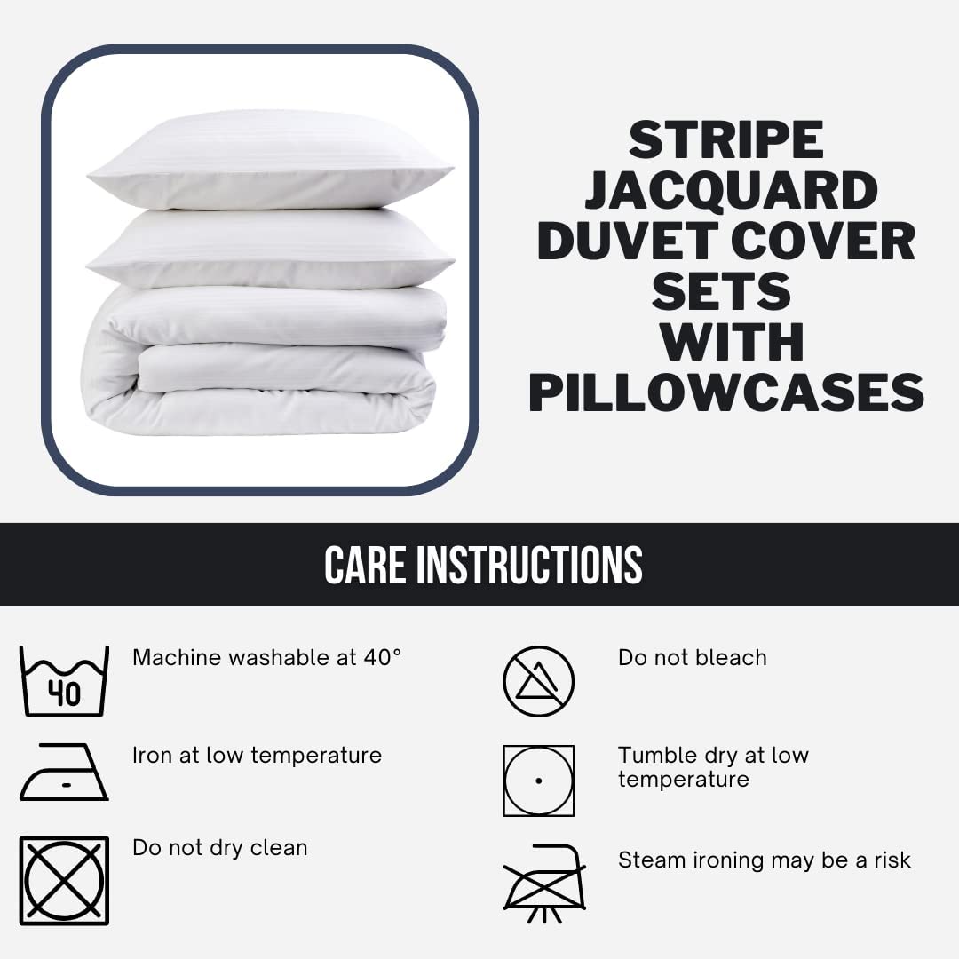 OLIVIA ROCCO Stripe Jacquard Reversible Cotton Blend Duvet Cover Set With Pillowcases, Eco Friendly Bedding In Multiple Sizes And Colours