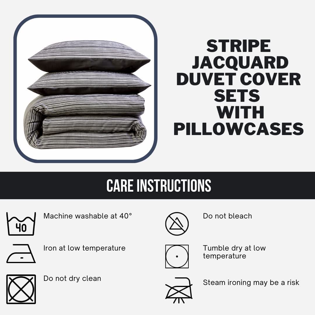 OLIVIA ROCCO Stripe Jacquard Reversible Cotton Blend Duvet Cover Set With Pillowcases, Eco Friendly Bedding In Multiple Sizes And Colours