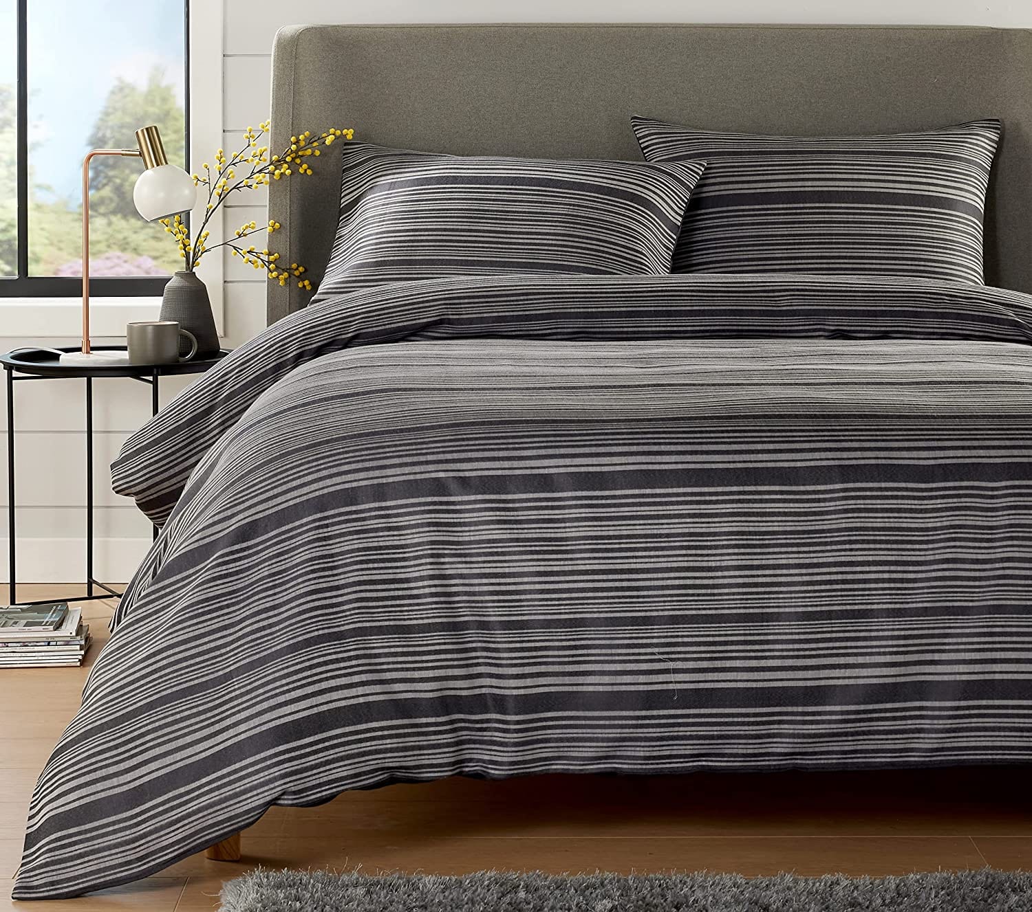 OLIVIA ROCCO Stripe Jacquard Reversible Cotton Blend Duvet Cover Set With Pillowcases, Eco Friendly Bedding In Multiple Sizes And Colours