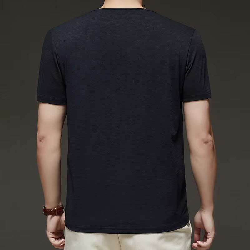 Men’s Three-Button V-Neck T-Shirt – Business Casual Summer Short Sleeve Top (S–4XL)