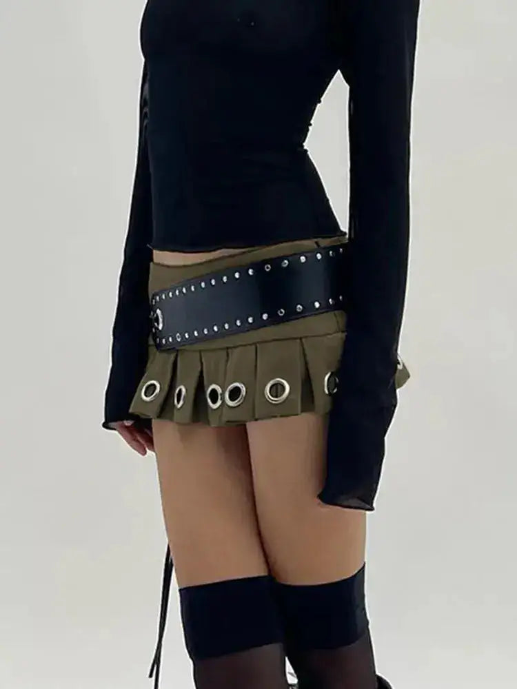 Chic Women's Mini Pleated Skirt with PU Belt - Stylish Flirty Design in Vibrant Colours
