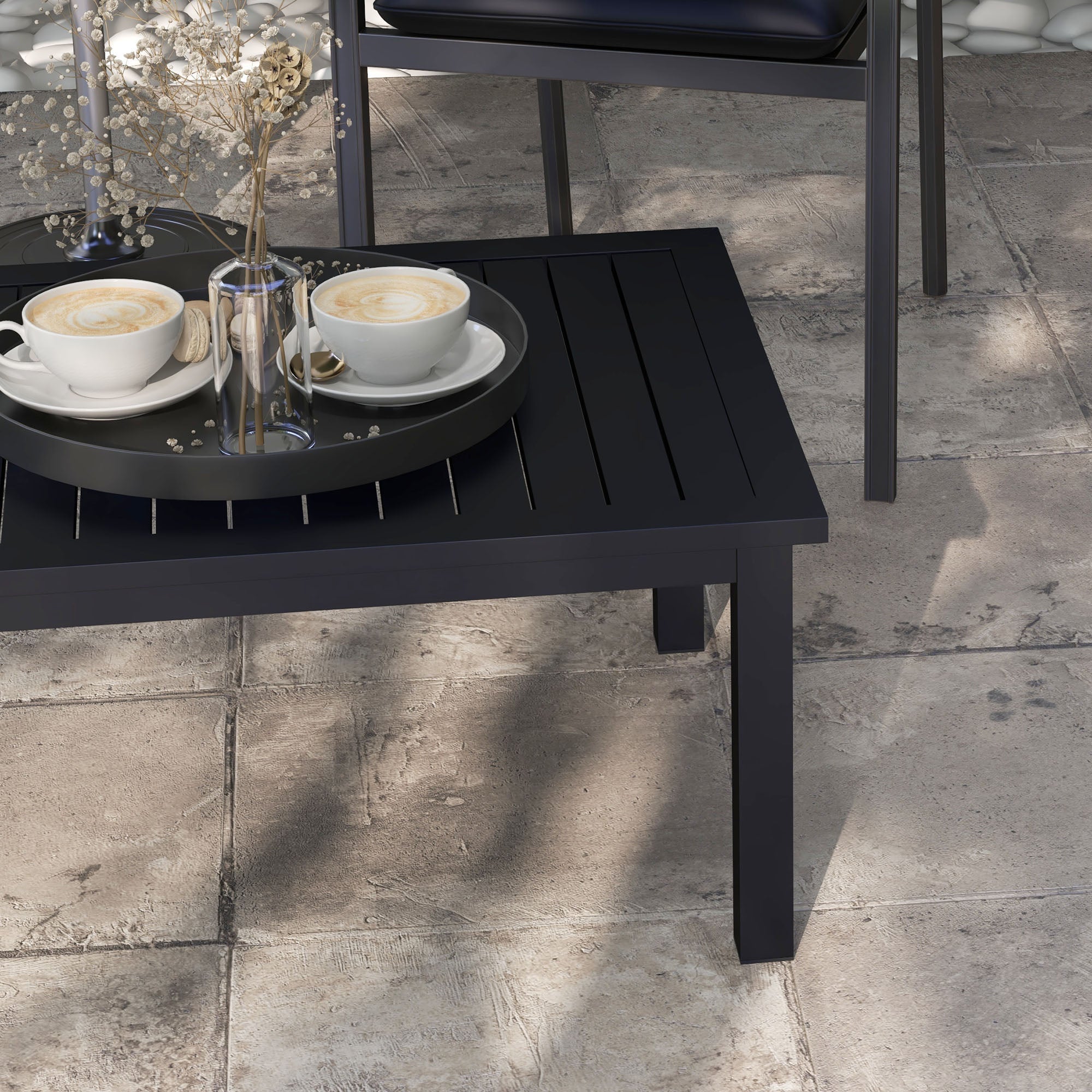 Outsunny Aluminium Outdoor Coffee Table Patio Table, Black