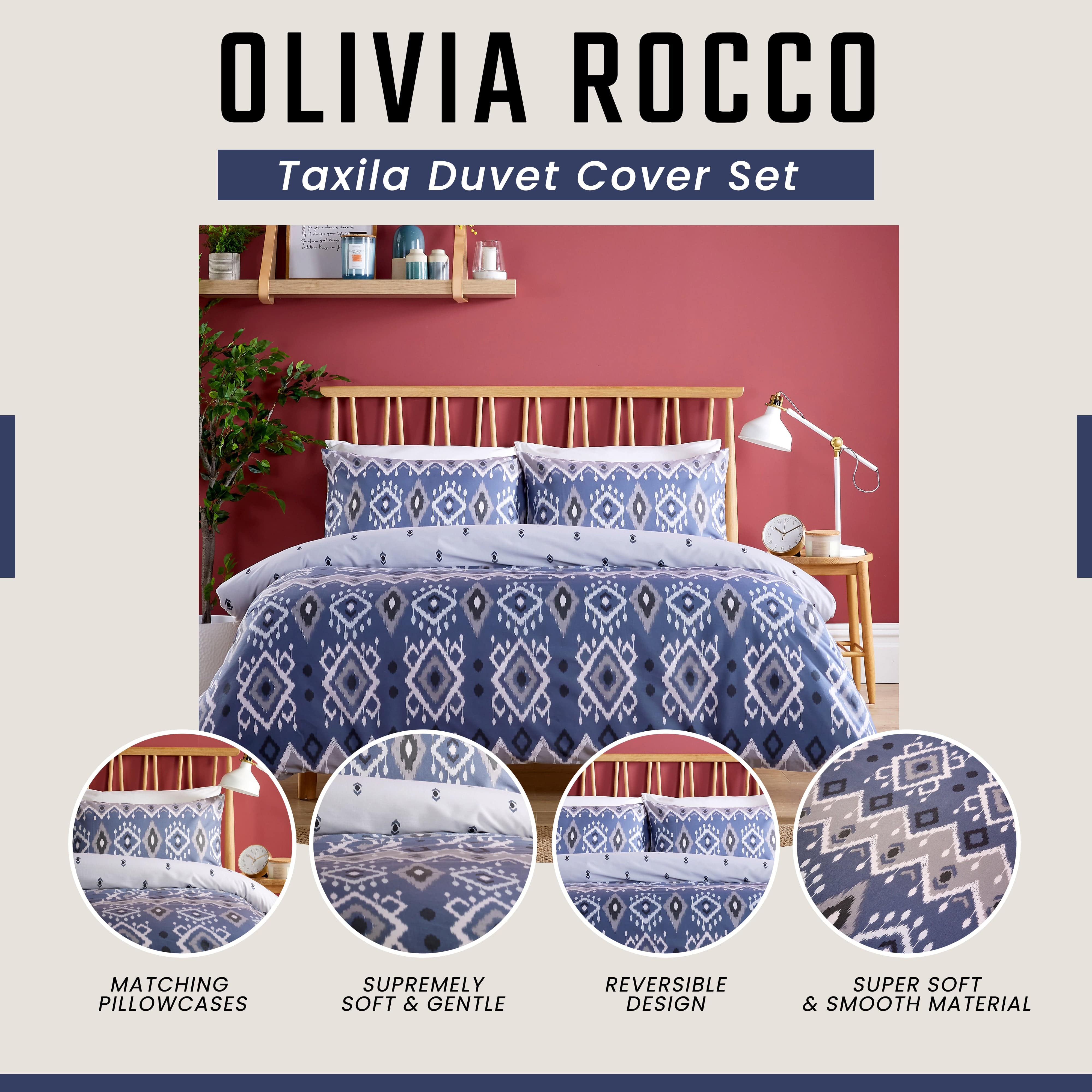 OLIVIA ROCCO Taxila Duvet Cover Set Easy Care Reversible Bedding with Pillowcases Super Soft Machine Washable Bed Linen for Bedroom Decor