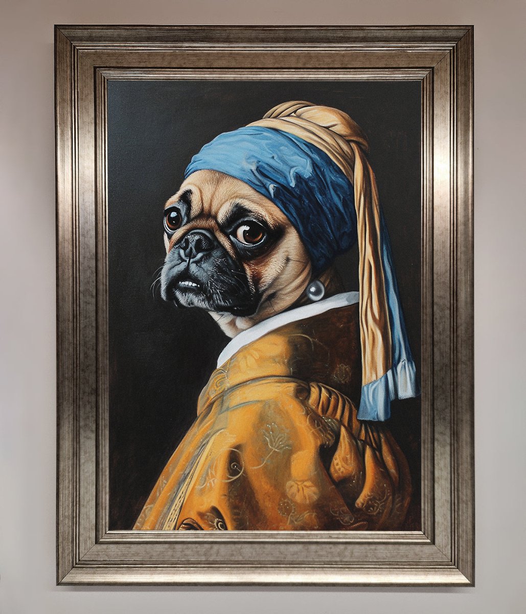 The Pug With The Pearl Earring Framed Print - Zestio