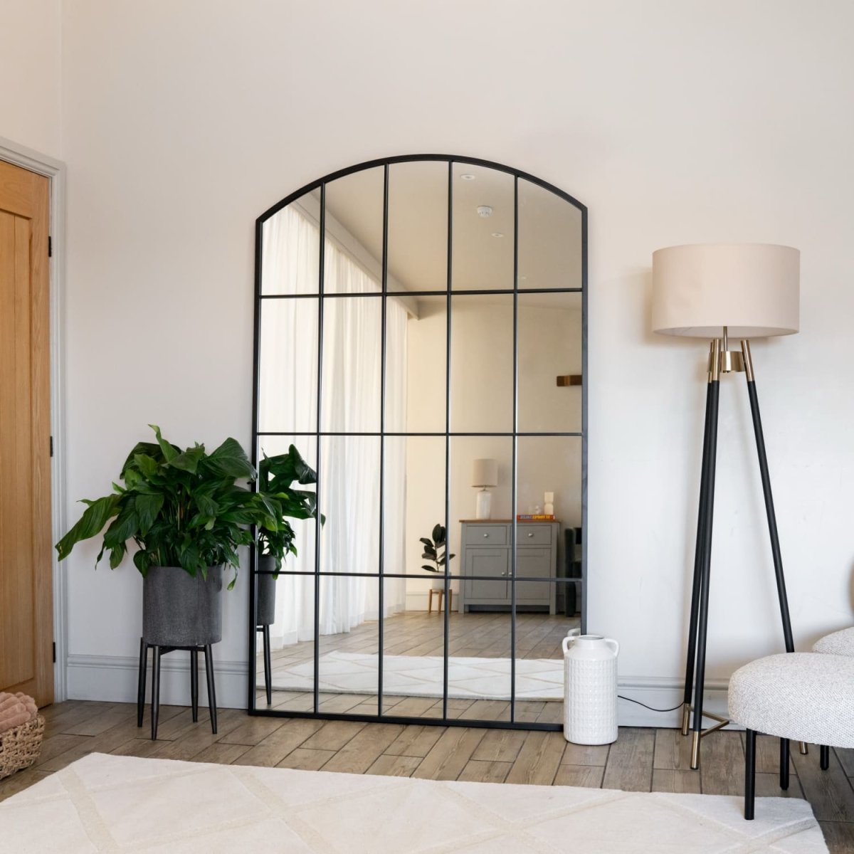 Tomi - Full Length Black Metal Arched Lattice Window Mirror - 200cm x 120cm - Zestio