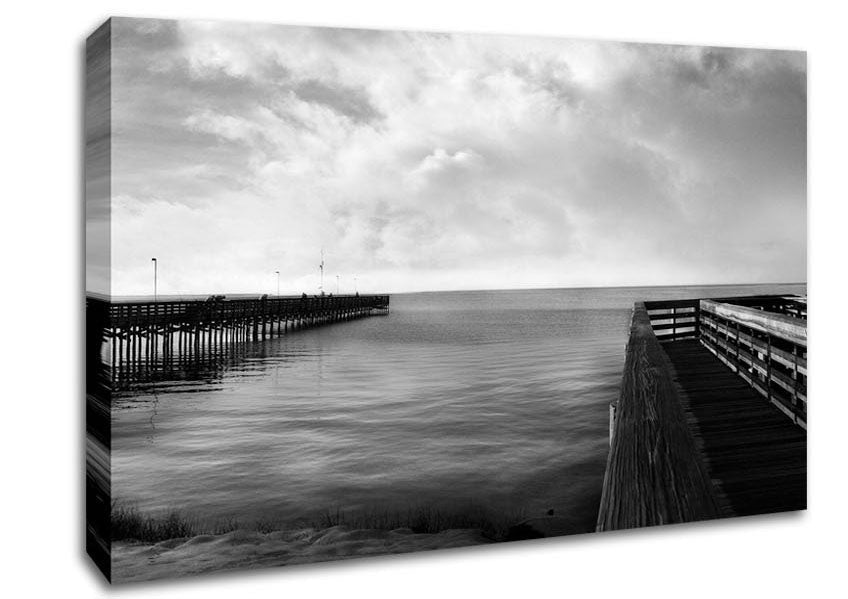 Twin Pier Ocean B n W Canvas Wall Art - Zestio