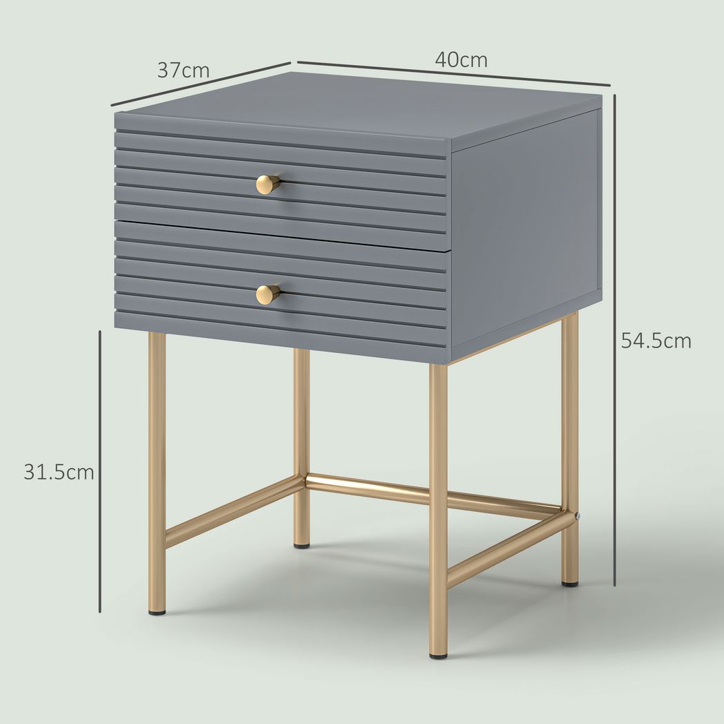 HOMCOM Bedside Tables Set of 2 with 2 Drawers for Bedroom