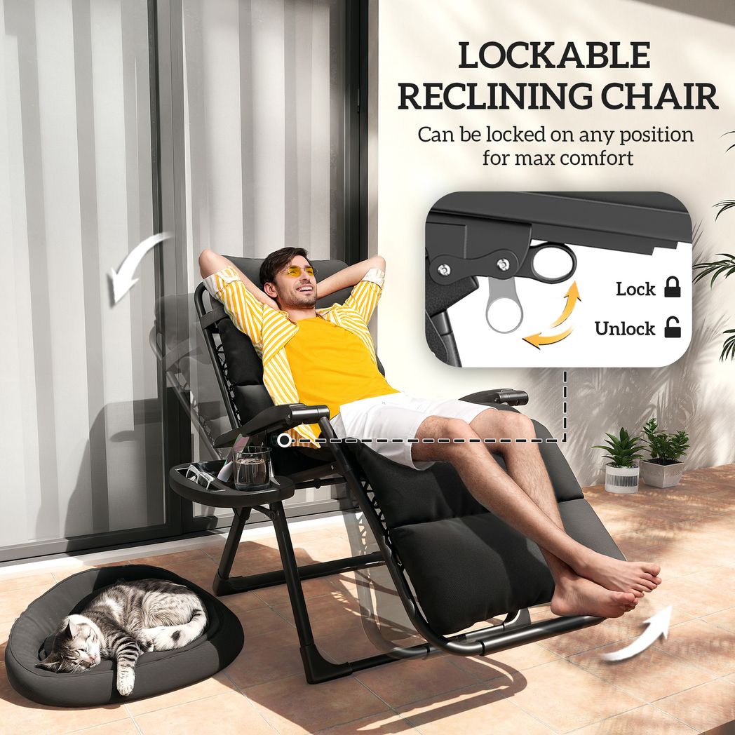 Outsunny 2 Pieces Zero Gravity Chairs, Reclining Folding Sun Lounger