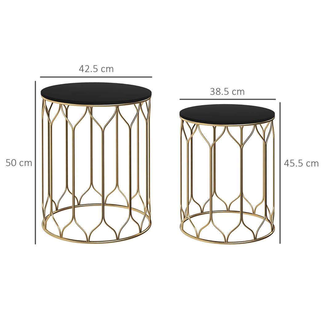 Outsunny Nesting Small Garden Table Set of 2 with Marble Effect Top