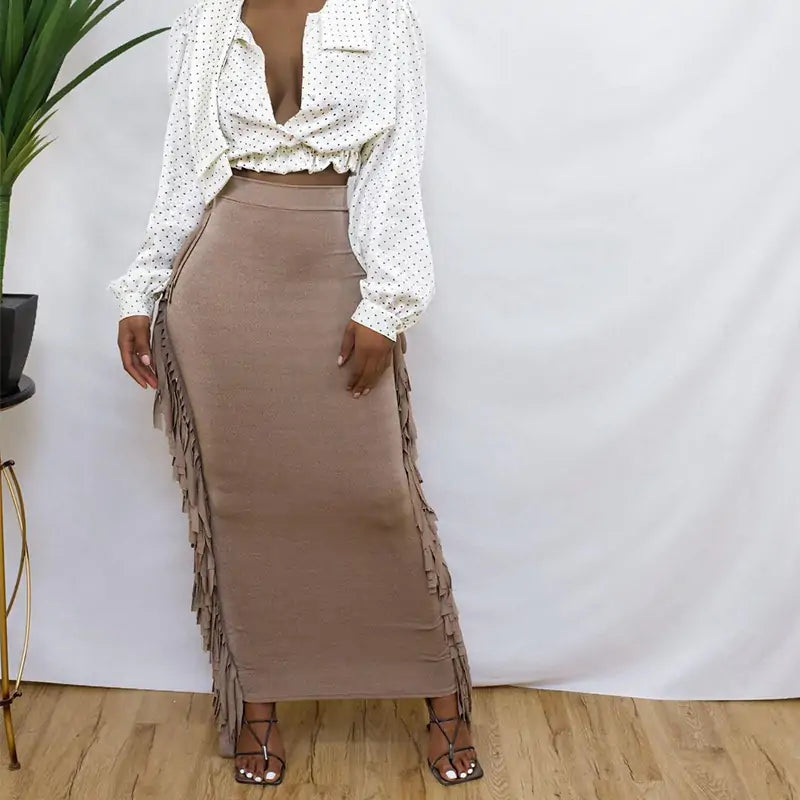 Elegant Women's Tassel Maxi Skirt - Lightweight Bohemian Style for Day or Night