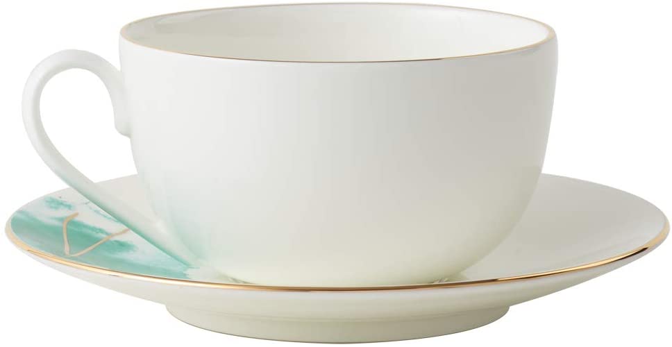 Cup and Saucer Set Watercolour with Gold Banding Premium Porcelain Light Weight
