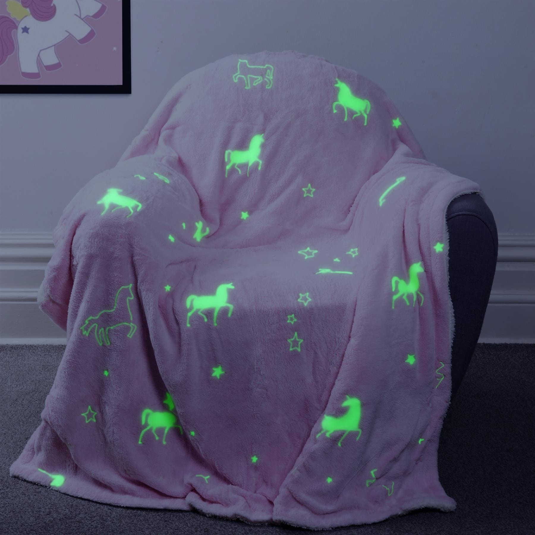 OLIVIA ROCCO Unicorn Glow In The Dark Teddy Duvet Set Pink For Kids OEKO-TEX Certified Soft Teddy Fleece Cozy Bedding Machine Washable