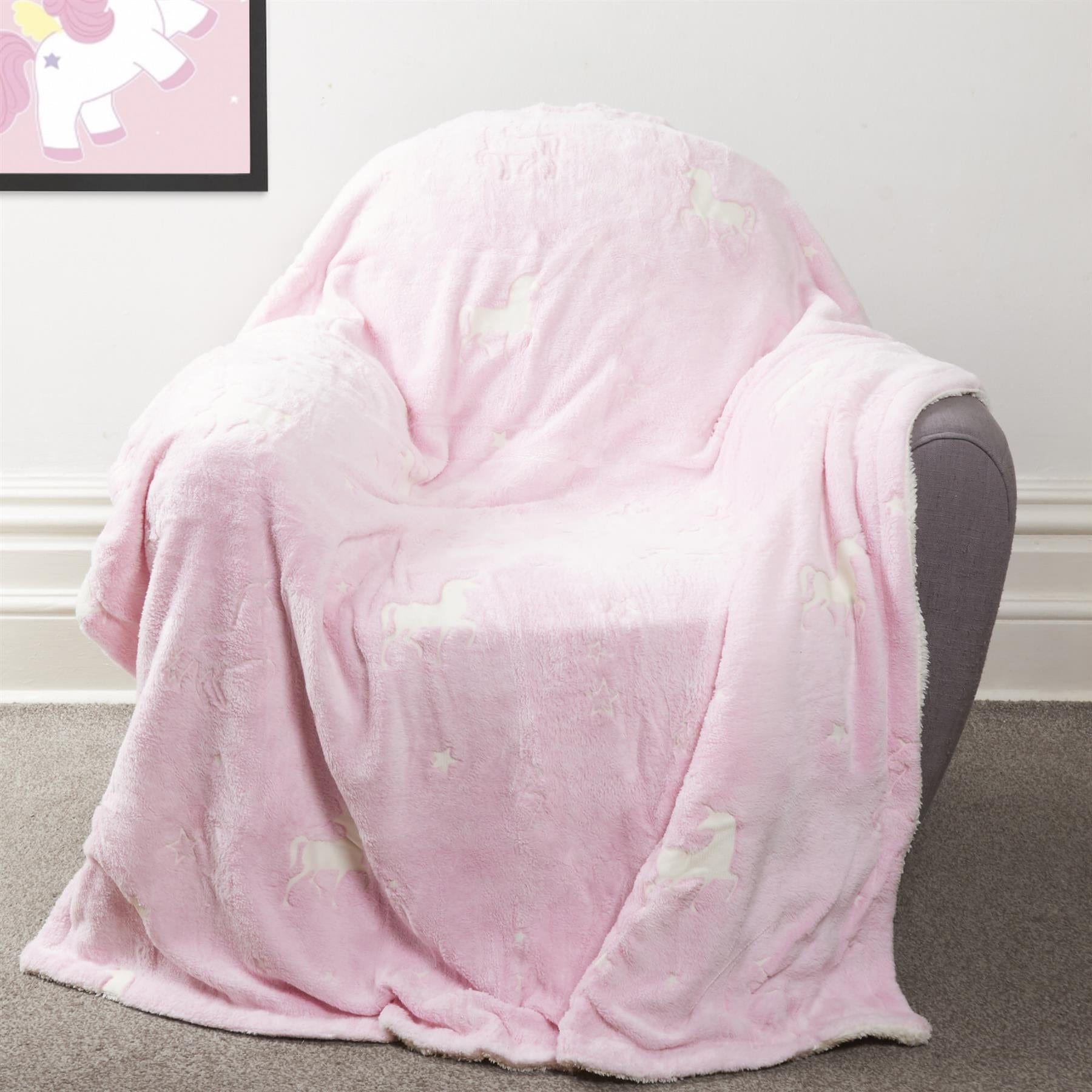 OLIVIA ROCCO Unicorn Glow In The Dark Teddy Duvet Set Pink For Kids OEKO-TEX Certified Soft Teddy Fleece Cozy Bedding Machine Washable