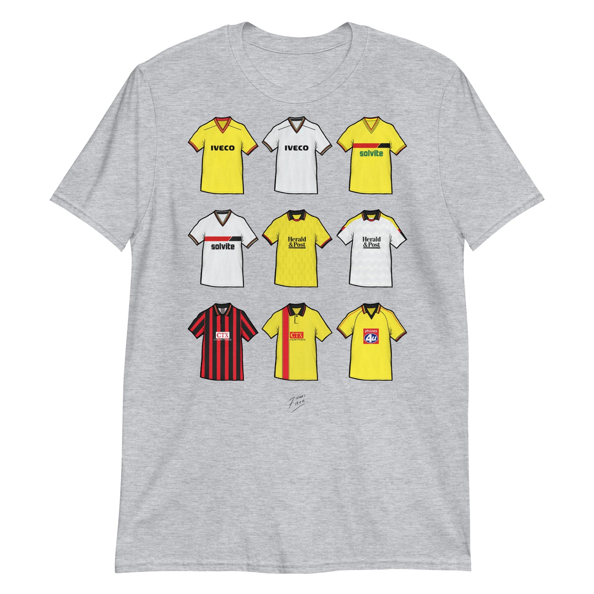 Watford Retro Shirts Illustrated Football T-Shirt