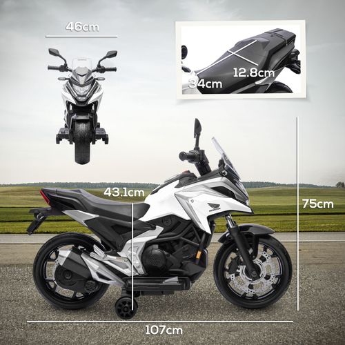AIYAPLAY Honda Licensed 12V Kids Electric Motorbike w/ Music Headlights - White