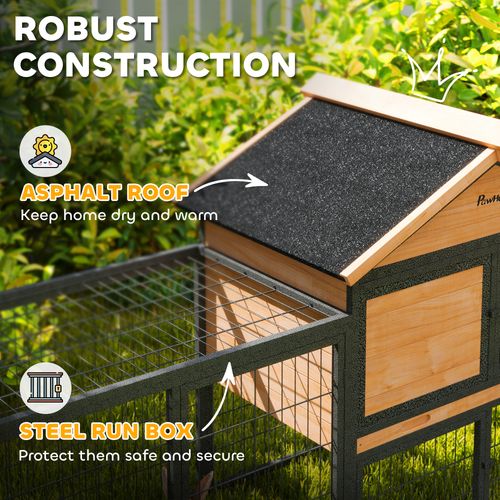 PawHut Rabbit Hutch Outdoor with Steel Run Removable Plastic Tray Natural