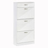 4 Drawer Shoe Cabinet with Flip Doors Shelves - 18 Pair Storage - White