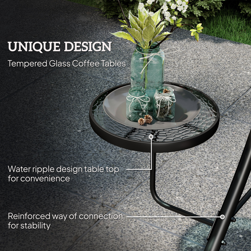 Outsunny 3 Seat Garden Swing Chair Steel w/ Adjustable Canopy and Coffee Tables
