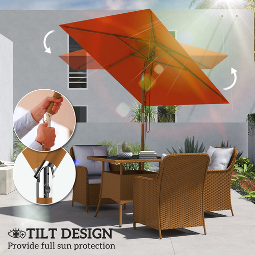Outsunny Wooden Patio Umbrella Market Parasol Outdoor Sunshade