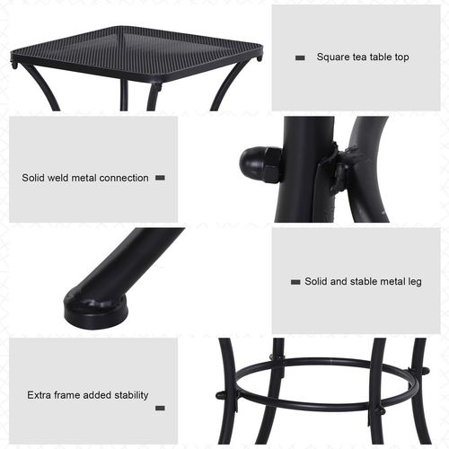 Outsunny 45cm Square Metal Outdoor Patio Bistro Table Coffee Desk Black