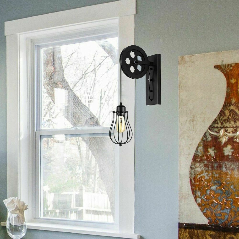 Retro Industrial Pulley Wheel Cage Wall Light E27~1212