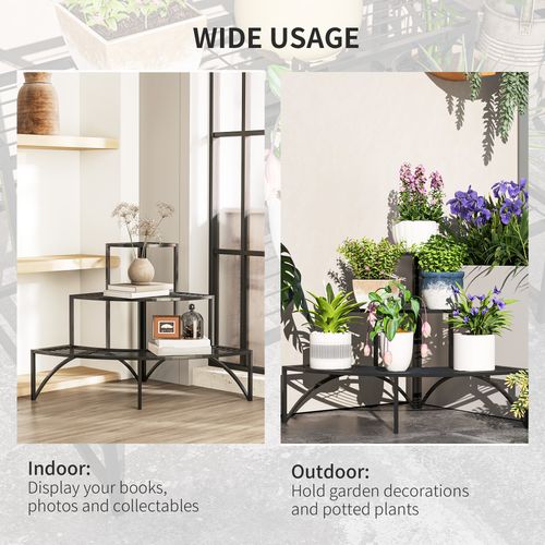 Outsunny 3 Tier Metal Corner Plant Stand for Garden Balcony Patio, Black